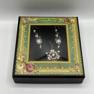Michal Negrin Signed 14” Necklace +4” Extender And Earrings In Box David Star